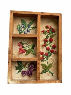 True Vintage 1976 Crewel Embroidery Shadow Wall Hanging